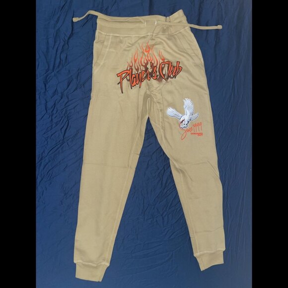 Brand New Never Worn Men's Tan Joggers W/ Design - Picture 1 of 4
